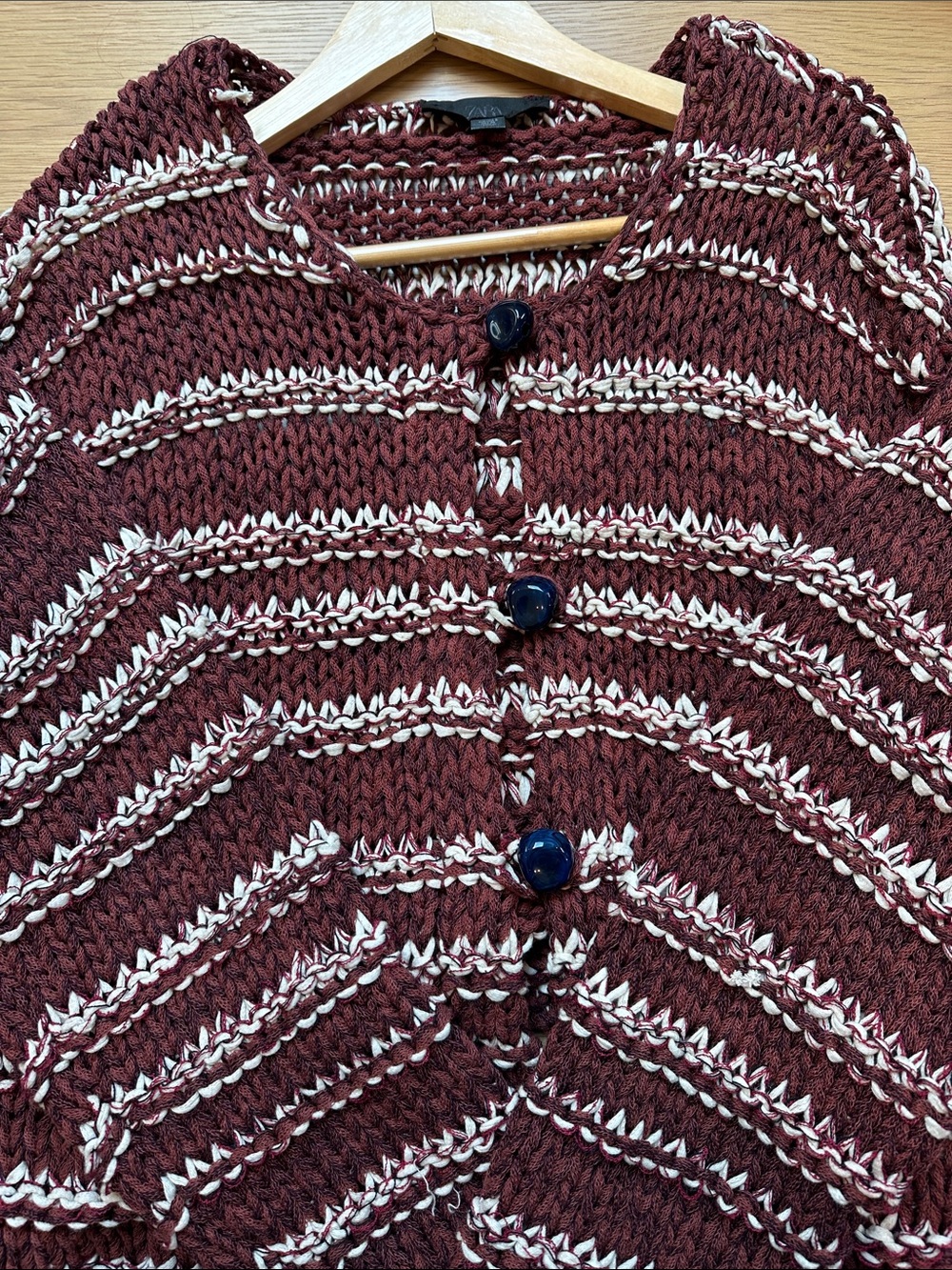 Zara Burgundy and Cream Knit Button-Up Cardigan
